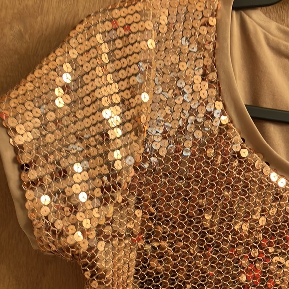 August Silk rose gold sequence short sleeve top size woman’s small - Picture 6 of 7